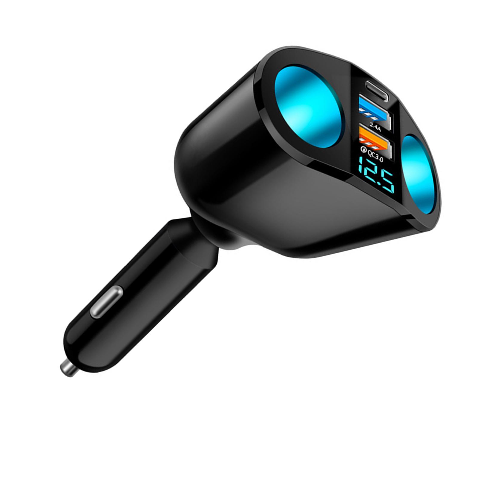 

Автомобильное зарядное устройство 5 в 1, двойной порт USB Type C, быстрая зарядка, разветвитель питания, адаптер с синей светодиодной подсветкой для телефонов и планшетов A