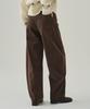 Deuloupisumeon Curved Corduroy One-Pleat Slacks [Brown]