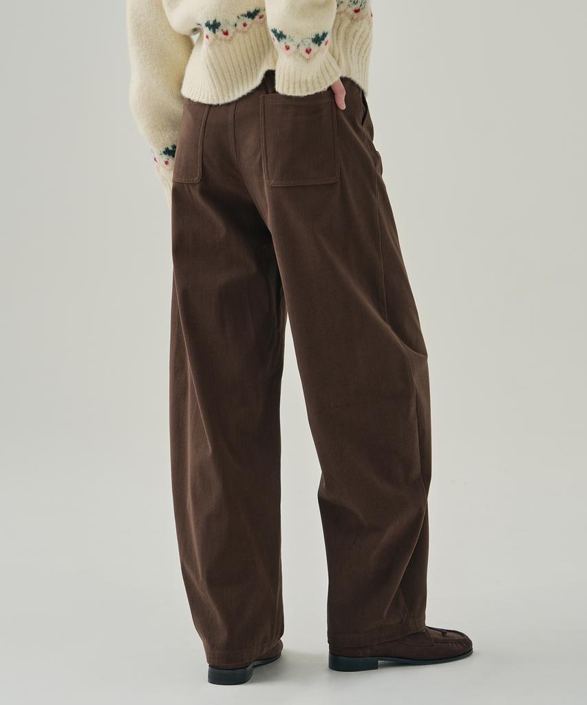 Deuloupisumeon Curved Corduroy One-Pleat Slacks [Brown]