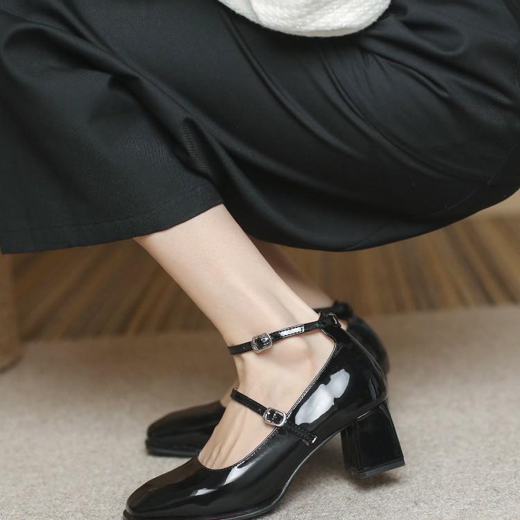 2026 Retro Patent Leather Mary Jane Heels - Women's Chunky Double Buckle Flats