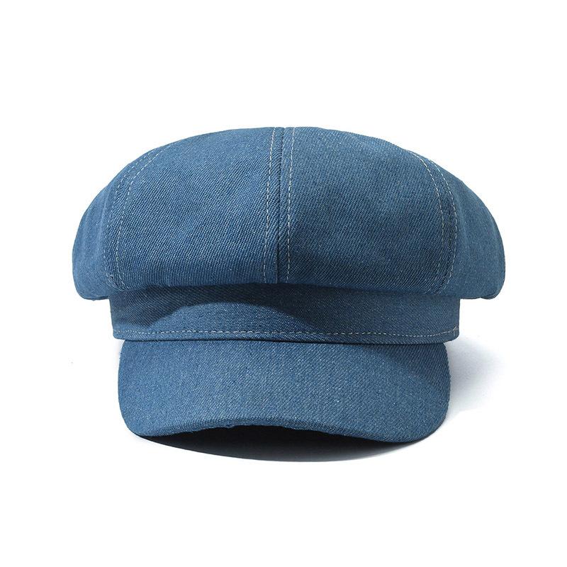 New PU Denim Beret Women's Octagonal Equestrian Hat Large Head Circumference Adjustable Stylish Versatile Four Seasons Casual