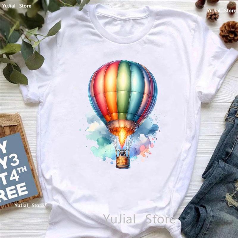 Colorful Hot Air Ballons Printed T Shirt Girls Rainbow Fashion Tshirt Unisex Clothes 2024 Summer Short Sleeve Tshirt Female