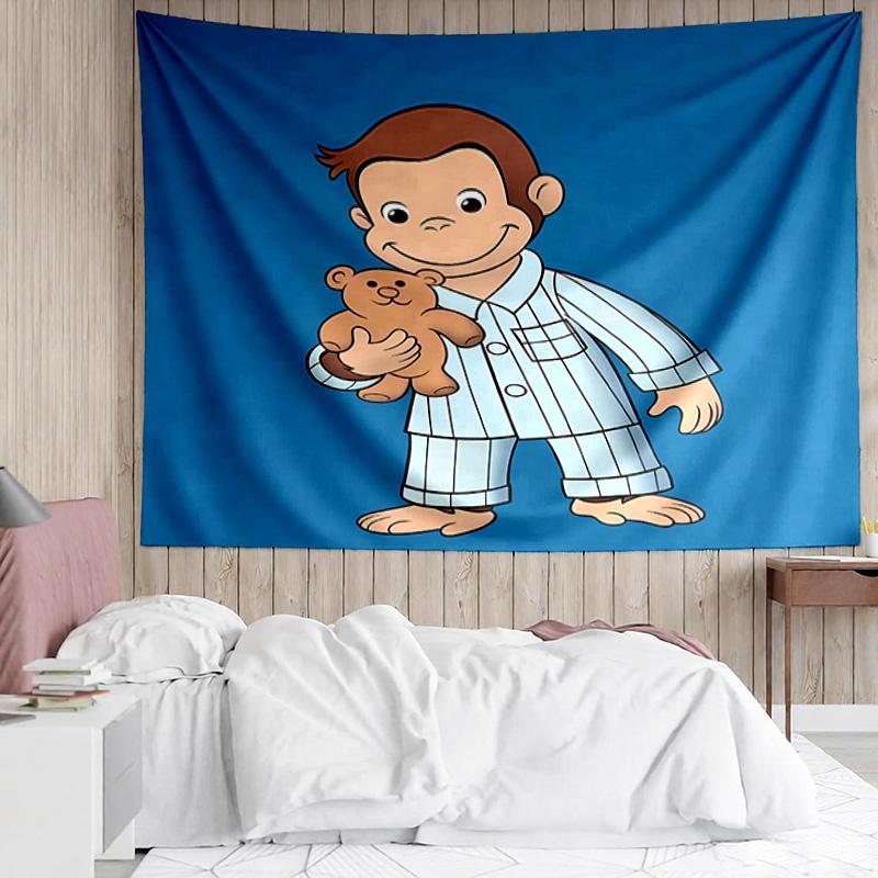 Curious George Tapestry for Bedroom Aesthetic Classroom Tapestries Wall Hanging for Living Room Dorm Office,Ideal Creative Gift
