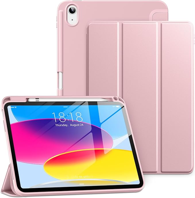 New Tri-fold Soft TPU PU Leather Tablet Case for iPad 10.9" 2022 - Lightweight Folio Stand with Pencil Holder-Auto Sleep/Wake