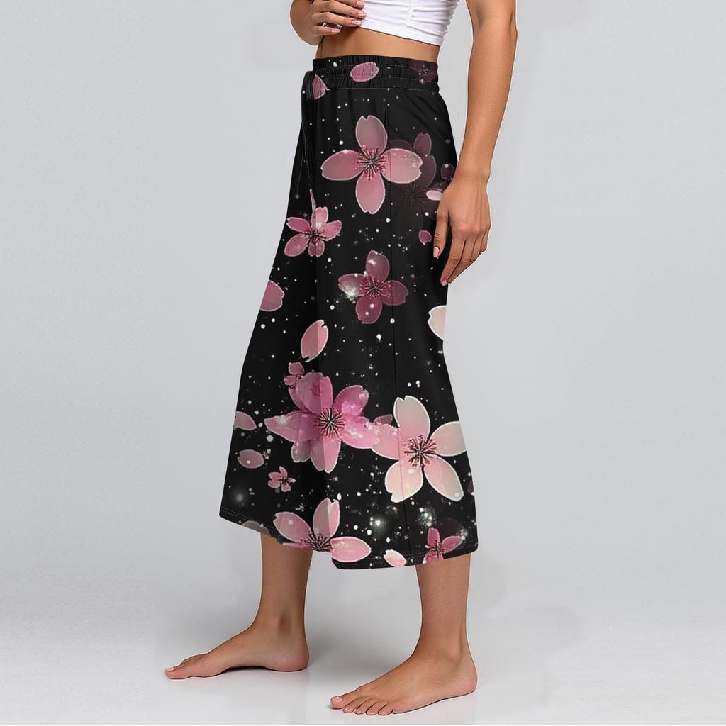 Damen Sommer Hohe Taille Bedruckte Freizeit-Sportbekleidung Lässige Cropped-Hose Weite Hose