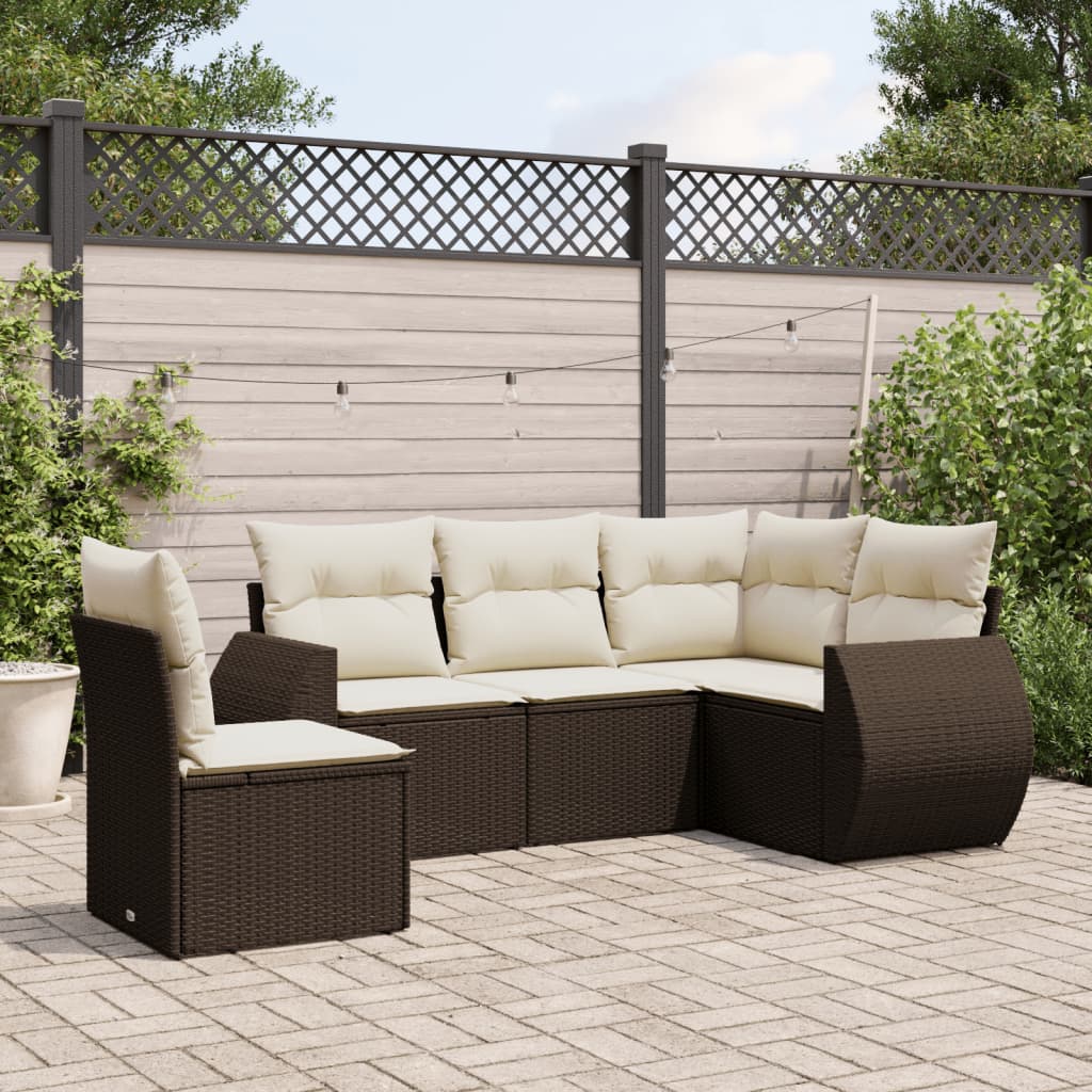 Vidaxl 5-Cz. Garden Furniture Set With Cushions, Brown, Poly Rattan