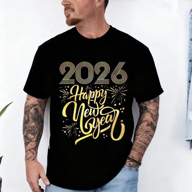 Happy New Year 2026 TShirt for Men and Women Crew Neck Short Sleeve Cotton Top All Seasons Quality Casual Fashion Tee