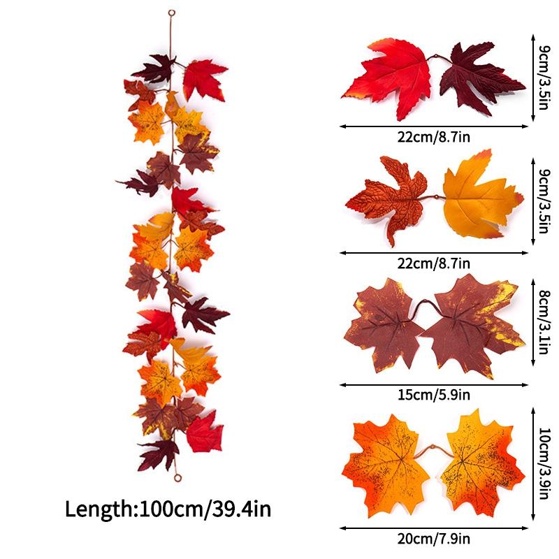 Artificial Maple Leaves Halloween Thanksgiving Decoration Autumn Fall Leaf Simulated Maple Leaf Garland Fallen Leaves Rattan