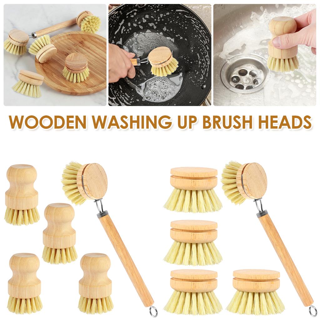 5pcs Dish Cleaning Brush Set Kitchen Scrub Pan Sisal Wood Handle Natural Brush Set Dish Scrubber Brute Force Dishwashing