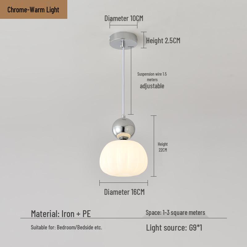 Cream Style Pumpkin Pendant Light: Modern Minimalist Bedside Lamp for Master Bedroom, Bar Counter, or Foyer with Single Head Cord Suspension.