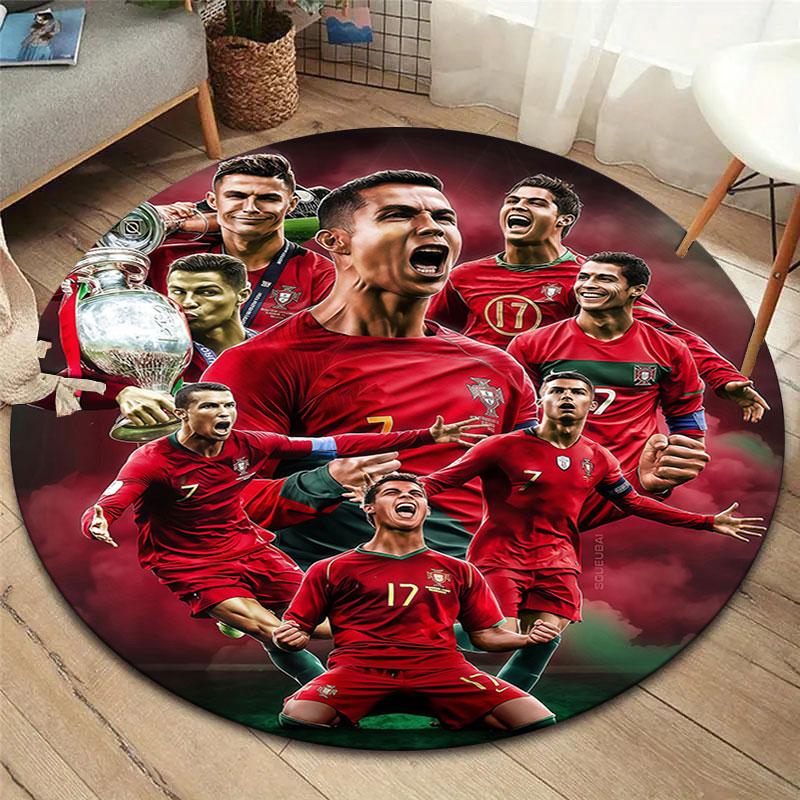 Cristiano Ronaldo Round Area Rug,Carpet Rug for Living Room Bedroom Sofa Playroom Decor,Non-slip Floor Mat