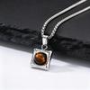 Stainless Steel Squre Pendant Necklace for Men,Casual Natural Agate Tiger Eye Stone Necklace,Hip Hop Punk Jewelry Gift