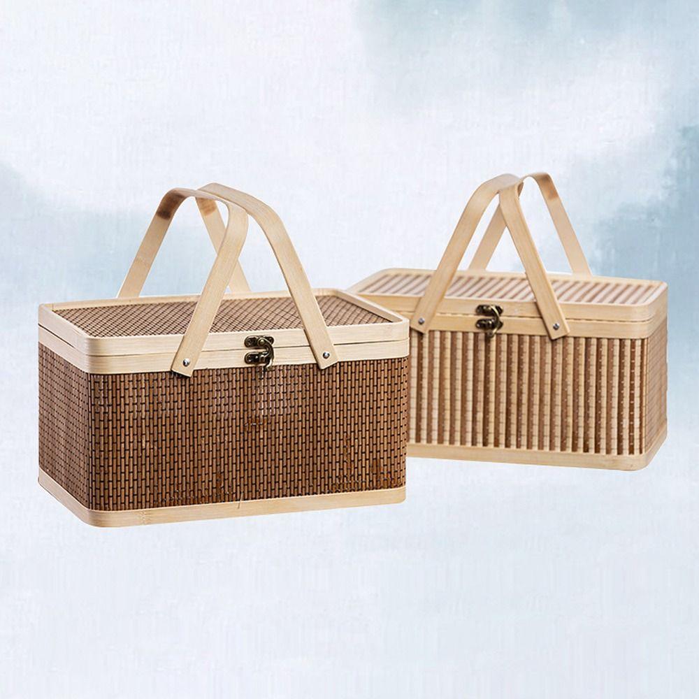 Chinese Style Bamboo Basket Natural Picnic Basket Egg Container  Mid-Autumn Festival