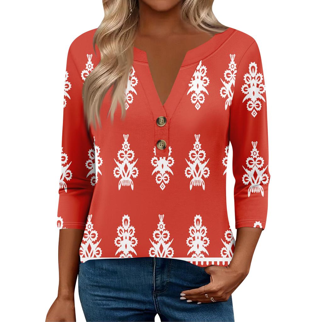 3/4 Sleeve Womens Tops For Women Henely Tops Button V Neck  Loose Fit Dressy Womens Summer Tops
