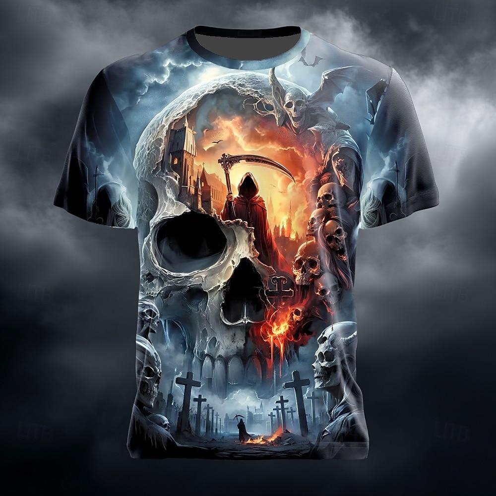 Skull Men s Skull 3D T Shirt Short Sleeve T shirt 3D Print Crew Neck Shirt Fashion Exaggerated Daily Party XL