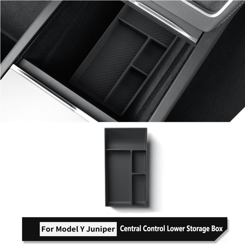 Central Control Storage Box For Tesla Model Y Juniper Silicone Center Console Armrest Storage Box Lower Organizer Tray