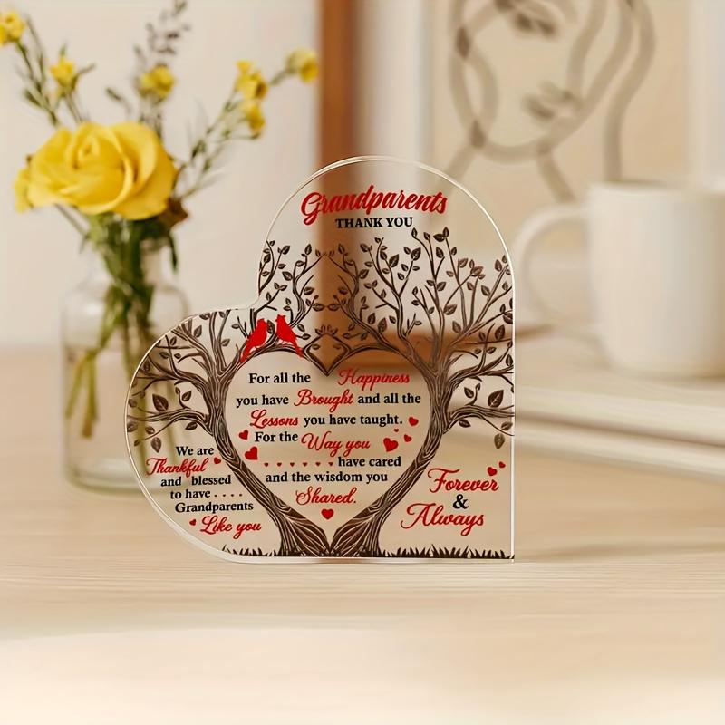 Grandparents' Heart-Shaped Thank You Plaque - with Family Quote, Perfect for Birthdays, Anniversaries, or Grandparents' Day, Nurseries, Home Desk Livi