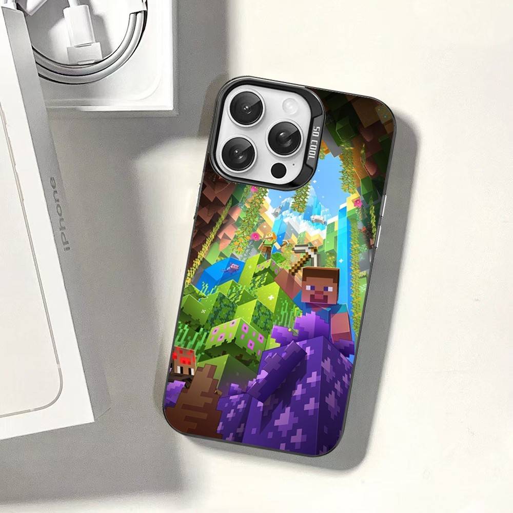 Game M-Minecraft Phone Case For IPhone 17 16 15 14 13 12 11 Pro Max Plus Color Silver Cover