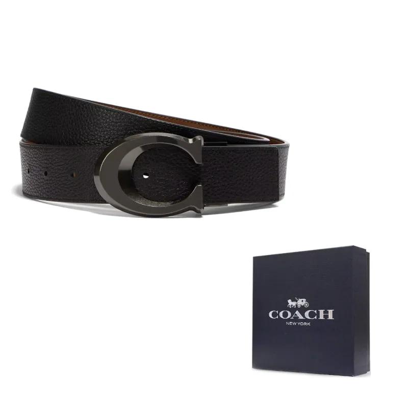 COACH Debossed Signature Leather Reversible Belt Men's Black (Unisex) Leather Belts CQ013QBLVW