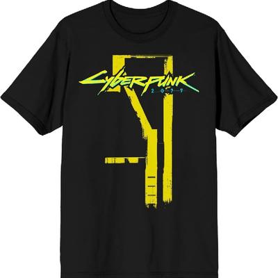 Tricou Negru pentru Bărbați Bioworld Cyberpunk 2077 Logo Vopsea Clădire