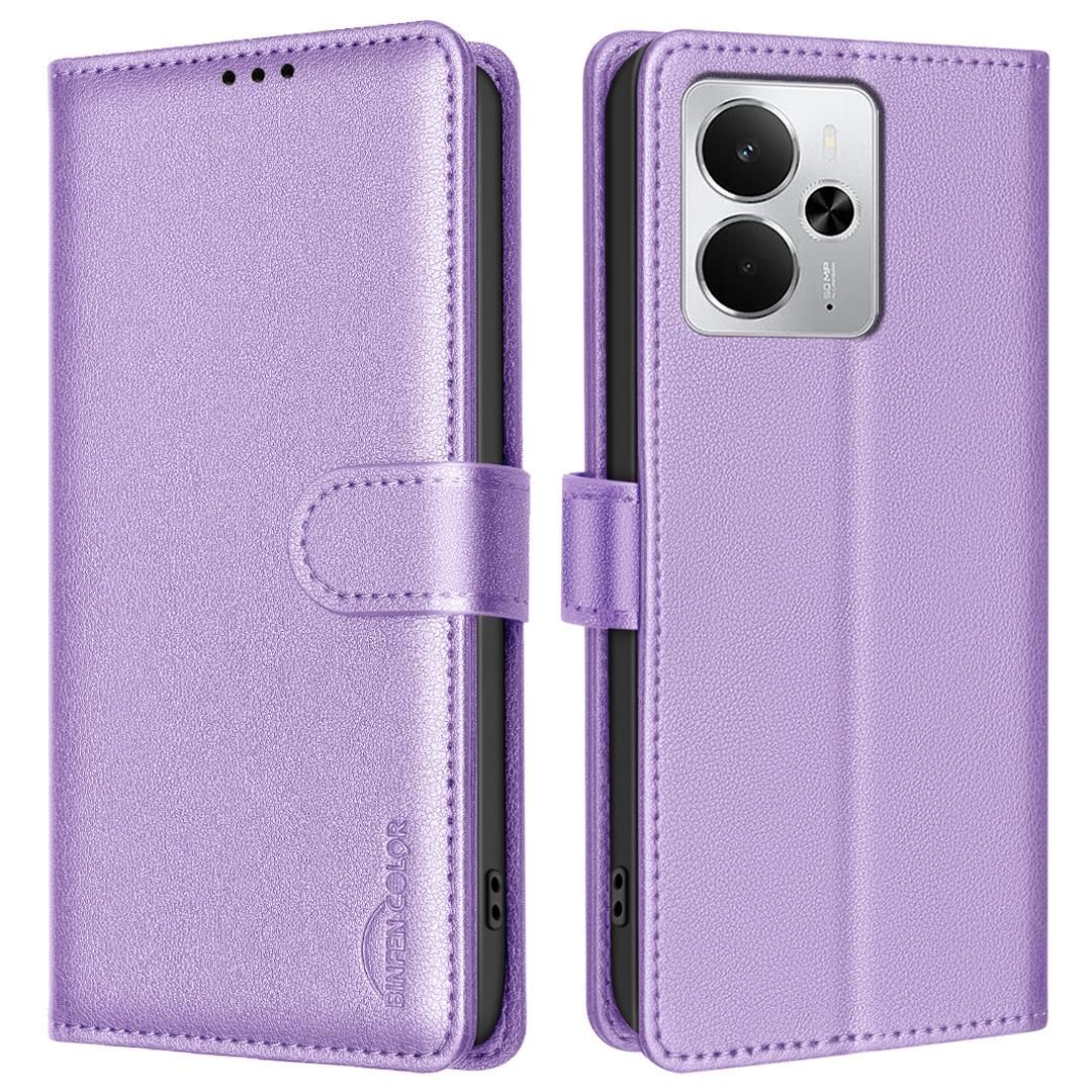 

BINFEN COLOR BF32 For Realme 14 5G Leather Case Wallet RFID Blocking Phone Cover Purple