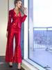 Elegantes rotes Pailletten-Nachtclub-Damen-Taillenbetonendes Bankett-Anzug - Zweiteiliges Set