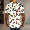 Men s Plus Size Round Neck Short Sleeve Christmas Robin Holly Printed White Pullover T Shirt