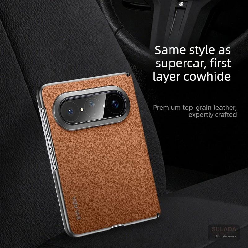 Genuine Leather Center Axis Protective Phone Case for Huawei Pura X Max SULADA First Layer Cow Built-in Magnetic Phone Case