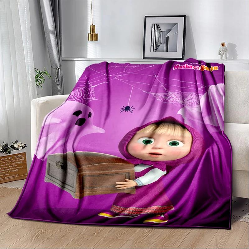 

3D Мультяшна м яка плюшева ковдра з Машею та Ведмедиком, Фланелева ковдра-плед для вітальні, спальні, ліжка, дивана 30x40in