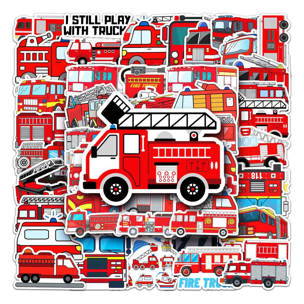 50 Fire Truck Graffiti Stickers Cartoon Children's Stickers DIY Skateboard Luggage Stickers Waterproof