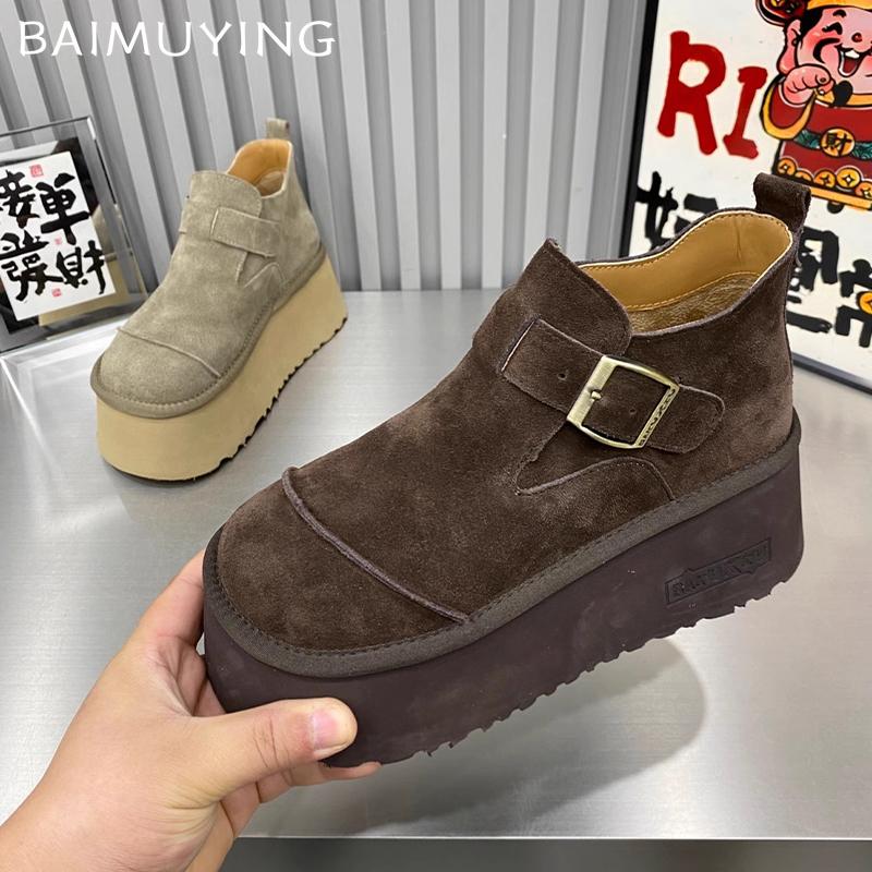 Замшевые женские зимние ботильоны на платформе — фото 6