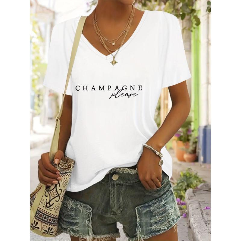 Ladies Stylish Casual Short-Sleeve V-Neck T-Shirt L