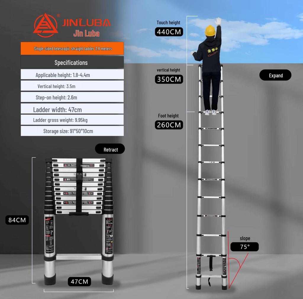 Jinluba Aluminum Telescopic A-Frame Ladder - Thickened, Stainless Steel, Bamboo Joint, for Household & Engineering Use