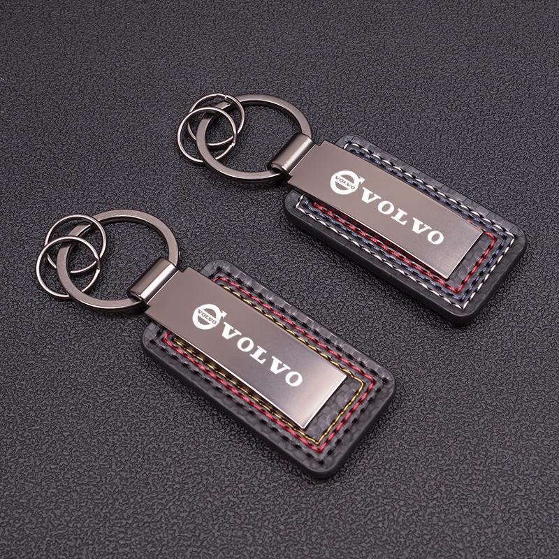 Carbon Fiber Leather Car Logo Keychain Key Ring Pendant For Volvo Xc60 Xc90 V40 V60 S60 V50 V90 S80 C40 XC40 V70 XC70 C30 EX90 OE8