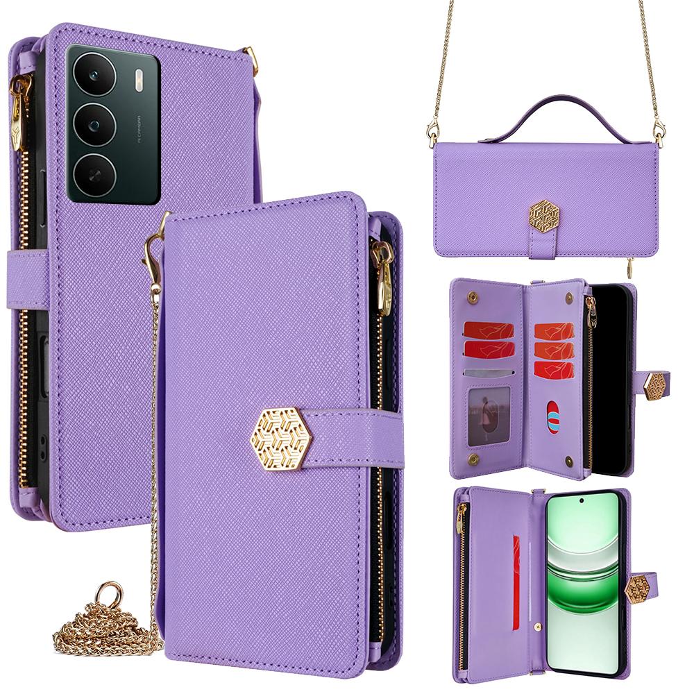 

For Realme C71 4G Case Cross Texture PU Leather+TPU Wallet Phone Cover with Strap Purple