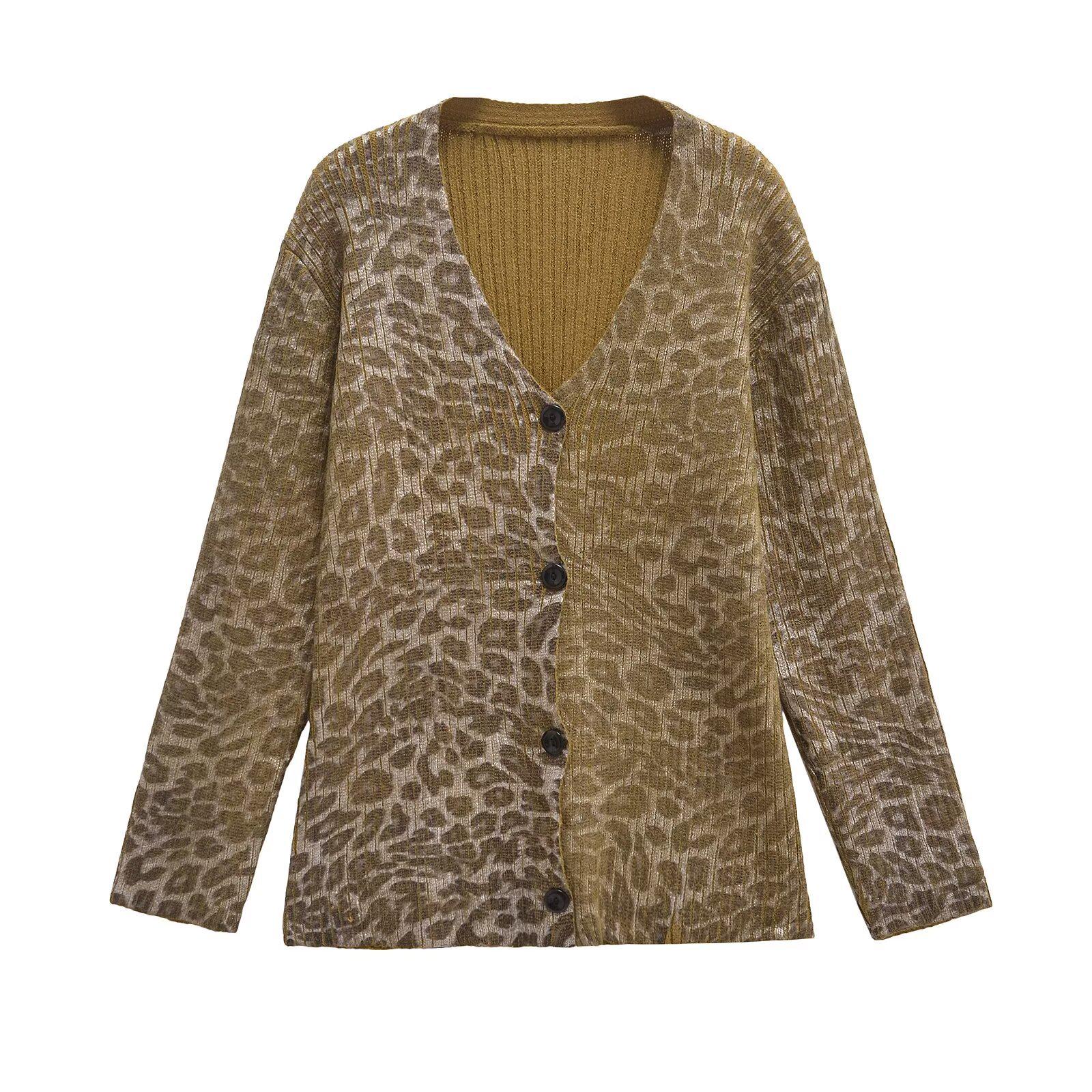 

2024 Autumn Women s Fashion: European & American Style Animal Print Knitwear Large
