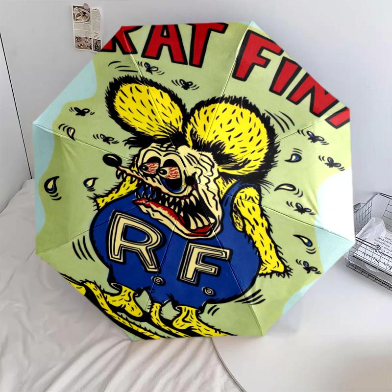 

1pc Rat Fink pattern Umbrella Portable Folding Umbrella Iron Frame Hole Bone Structure Outdoor Home Umbrella разноцветный