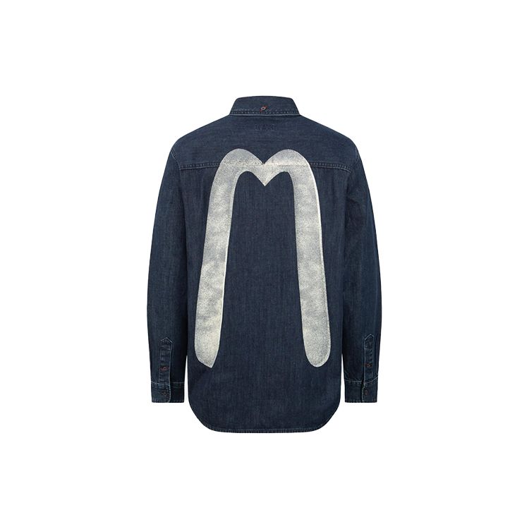 Evisu Classic Big M Print Long Sleeve Shirt Men Shirts Denim-Blue 2EAHTM2SL159RXDN