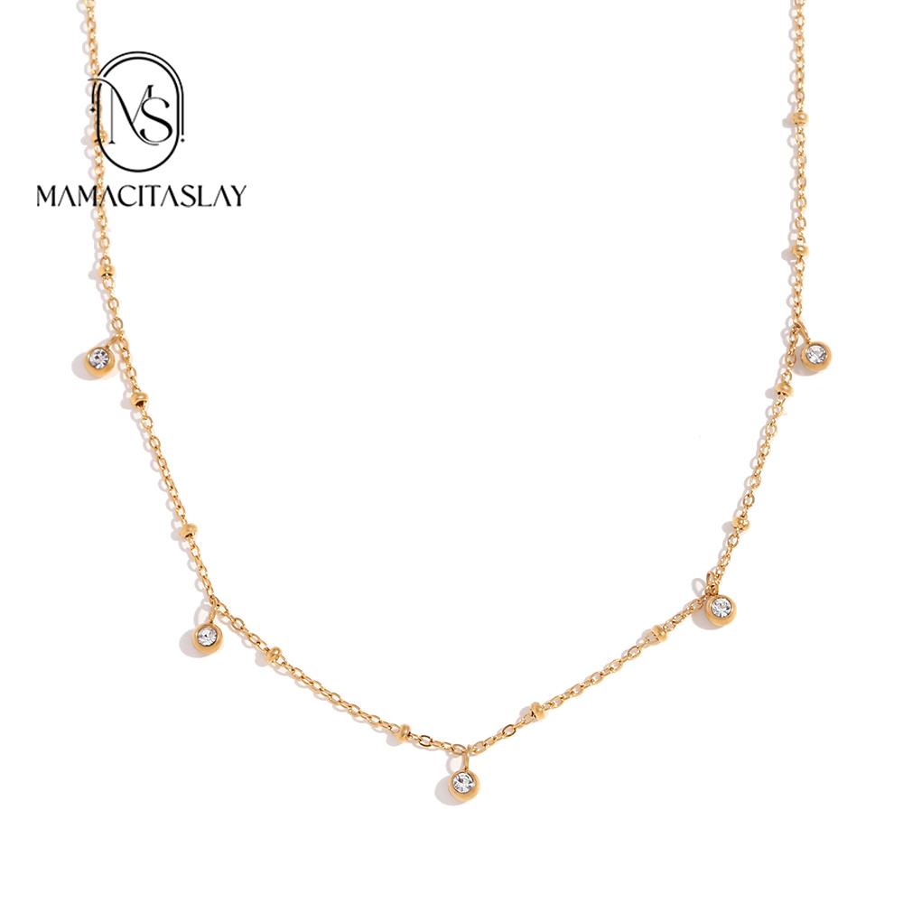 

MamacitaSlay Elegant Clear Green Round Zircon Thin Chain Clavicle Necklace Stainless Steel Jewelry Women s Jewelry On The Neck 40cm білий