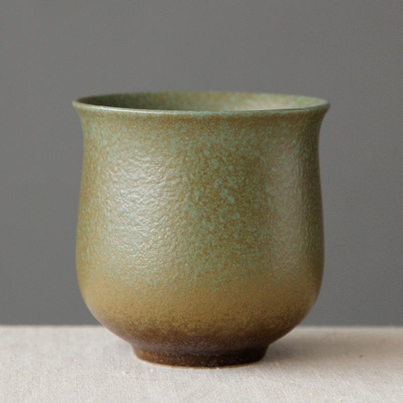 Vintage Large Stoneware Tea Cup Kiln Variation Glaze Coarse Pottery Gongfu Personal Master Cup Handmade Ceramic Drinking Gift