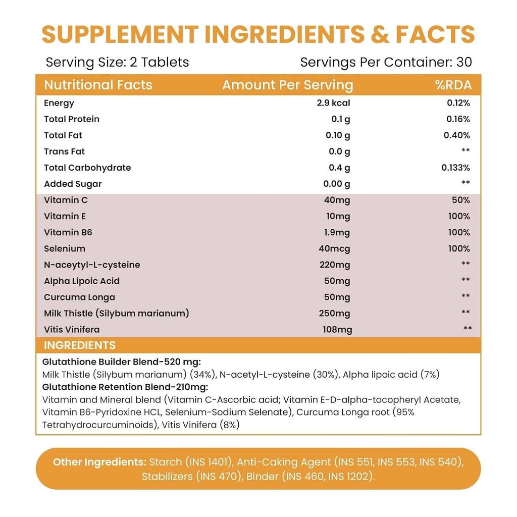 Vlado’s Himalayan Organics Glutathione Builder 60 Tablets Antioxidant Support For Bright Looking Skin Men Women Pack Of 1