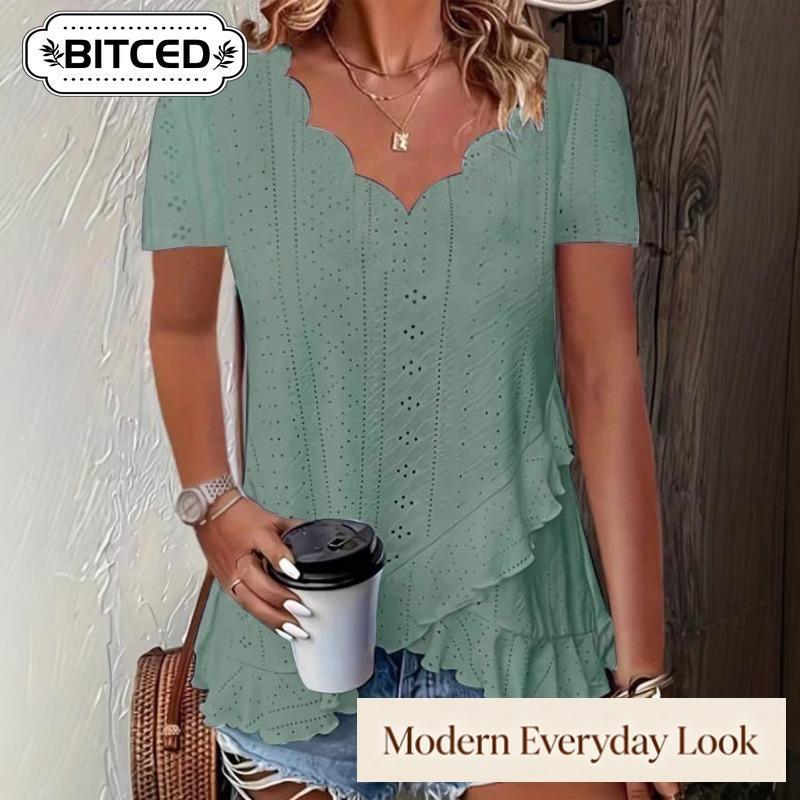 BITCED Women's Fashion Casual V-Neck Short Sleeve Blouses & Shirts