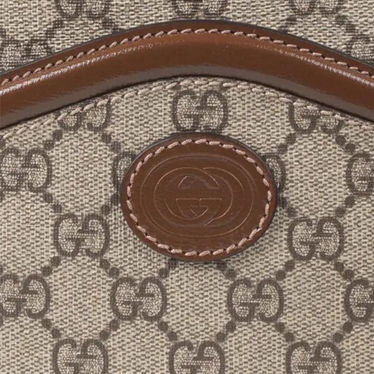 Gucci GG Retro Series Logo Canvas And Leather Shoulder Bag Unisex Shoulder Bag Ebony Brown 675891-92THG-8563