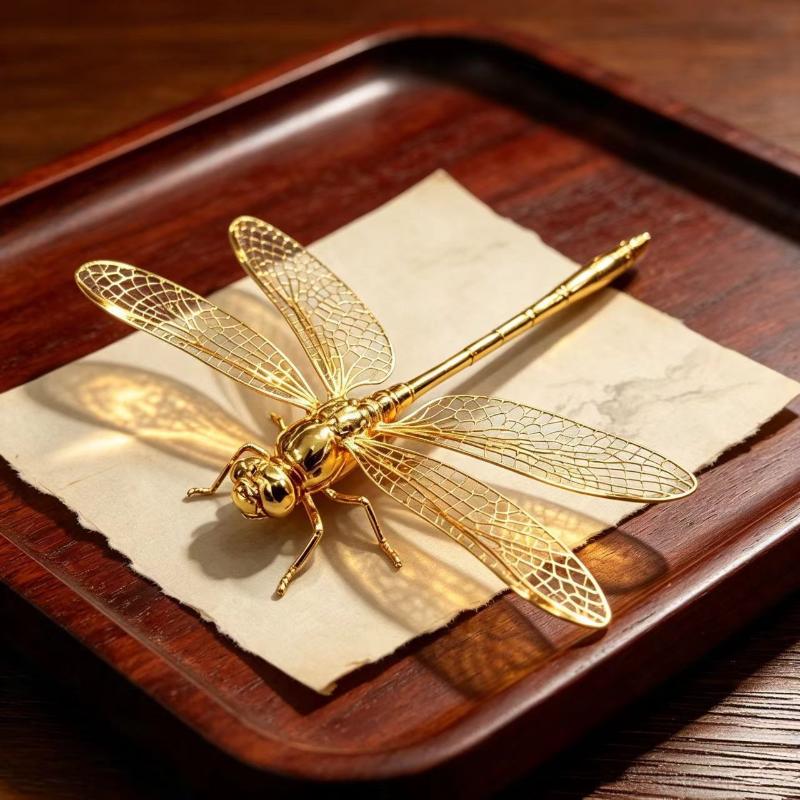 Vintage Dragonfly Figurine Zinc Alloy Anti-Corrosion Decor Ornament for Office Desk Bedroom Nightstand Home Decor Gift