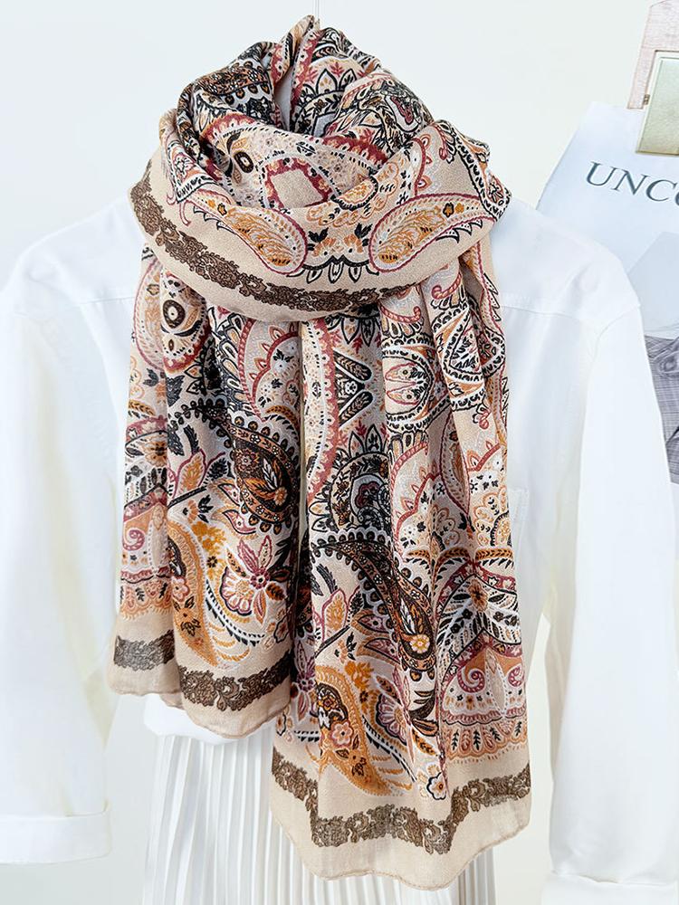 Elegantes Damen Boho Seidenschal Langes Wickeltuch Vintage Blumendruck Sonnenschutz Bandanas Hijab Mujer Schal Pareo Strand Lässig Neu
