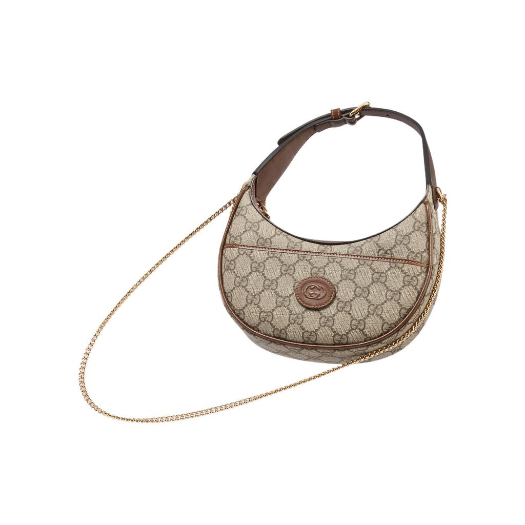 Gucci Mini Borsa a Forma di Mezza Luna con G Intrecciate Beige/Ebano Supreme Borse a Spalla Donna Marrone 726843-92TCG-8563