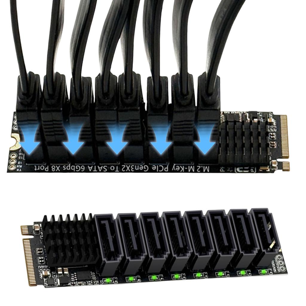M.2 To SATA3.0 Adapter Card ASM1166 6Gbps 8 Port M.2 To SATA 3.0 Riser Card with Smart Indicator Tools Included for Desktop PC