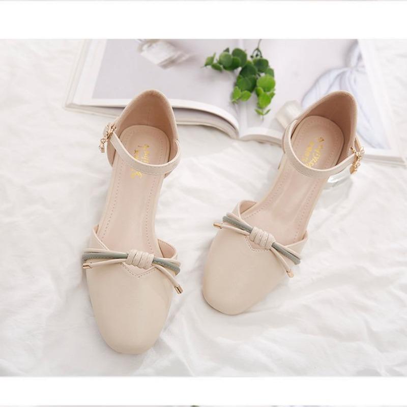 Women Quality Beige Pu Leather Office Square Heel Shoes Women Fashion Round Toe Bow Tie High Lady Career Shoes elegant pumps f