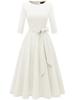 Garden Collar Seven-Sleeve Women's Evening Gown with Wide Hem Skirt - Solid Color Vacation Dress