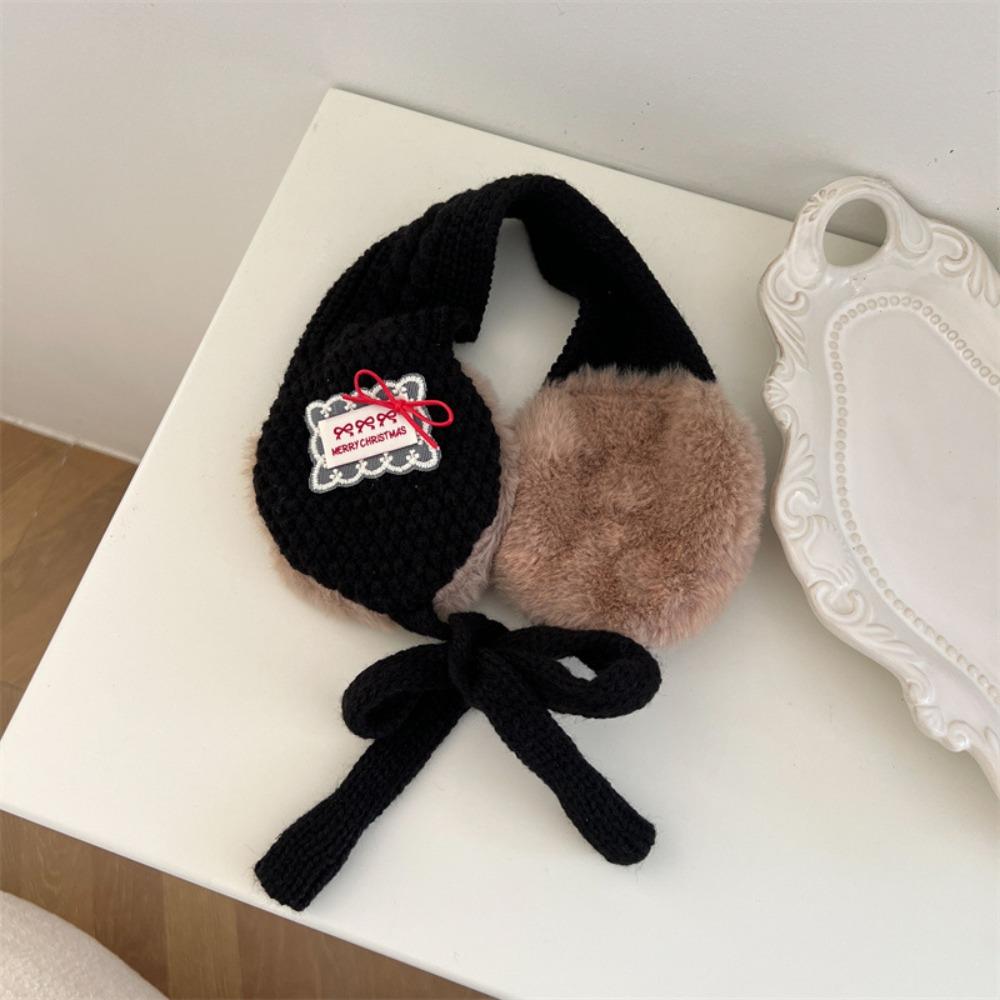 Ear Warp Lace label Autumn Winter Earmuffs Windproof Knitted Ear Muffs Multi-functional Thickened Earflap чёрный